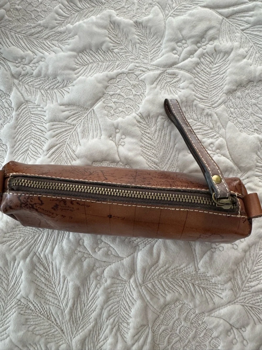 Patricia Nash Brown Leather Travel Toiletry Pouch with Map Print - Picture 4 of 9